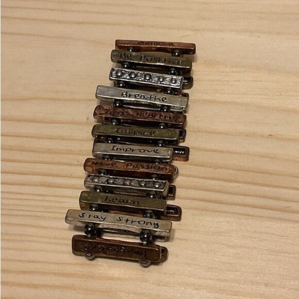 Inspirational Multi-Tone Metal Stretch Bracelet Positive Affirmations